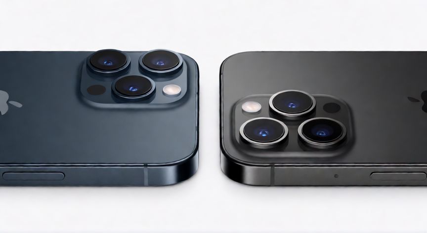 que iphone merece la pena, Comparativa visual entre iPhone 13 y iPhone 14 Pro sobre fondo blanco