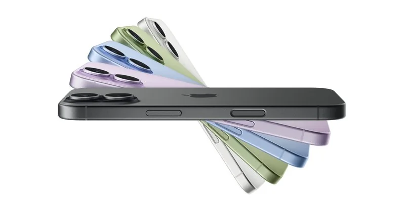 Colección de colores del iPhone 17 mostrando diferentes opciones cromáticas en formato apaisado