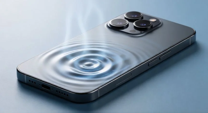iPhone mostrando ondas de calor sobre una superficie fría