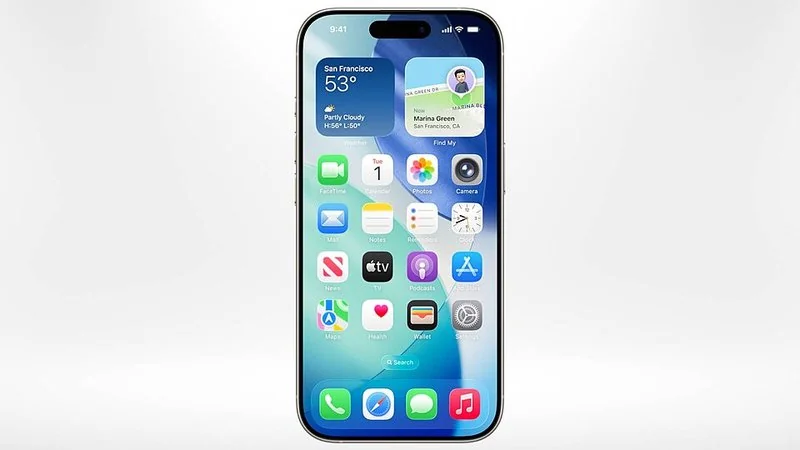iPhone con pantalla de inicio de iOS 26 mostrando widgets y aplicaciones