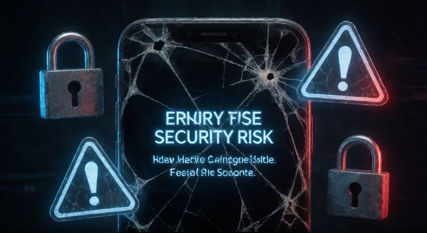 que iphone no tiene actualizaciones, Concepto de ciberseguridad con un iPhone antiguo bloqueado por advertencias de riesgo