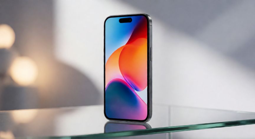 que iphone pro comprar en 2026, iPhone Pro moderno sobre superficie de cristal con iluminación de estudio