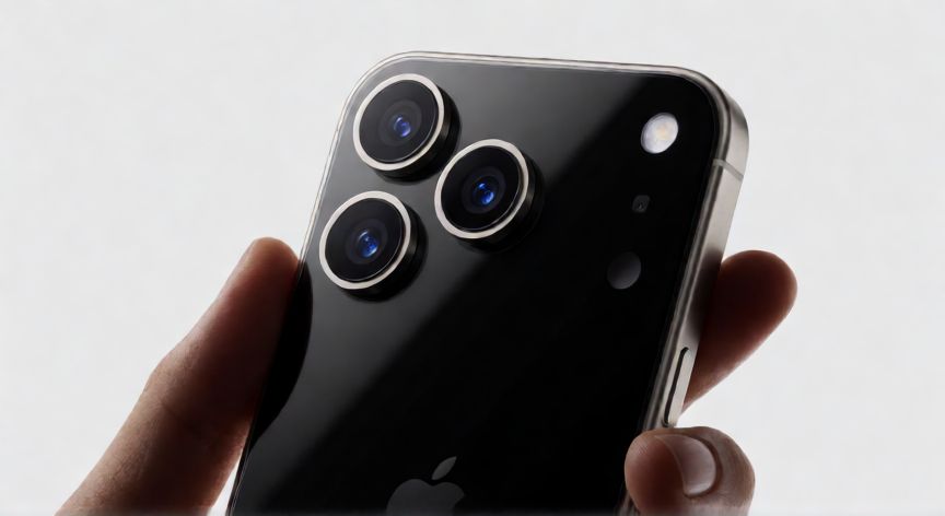 que iphone pro max comprar en 2026, Vista cercana de un iPhone Pro Max con diseño metálico y cámaras triples