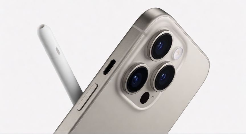 que iphone pro max es mejor, Perfil del iPhone 15 Pro Max mostrando su diseño en titanio y puerto USB-C