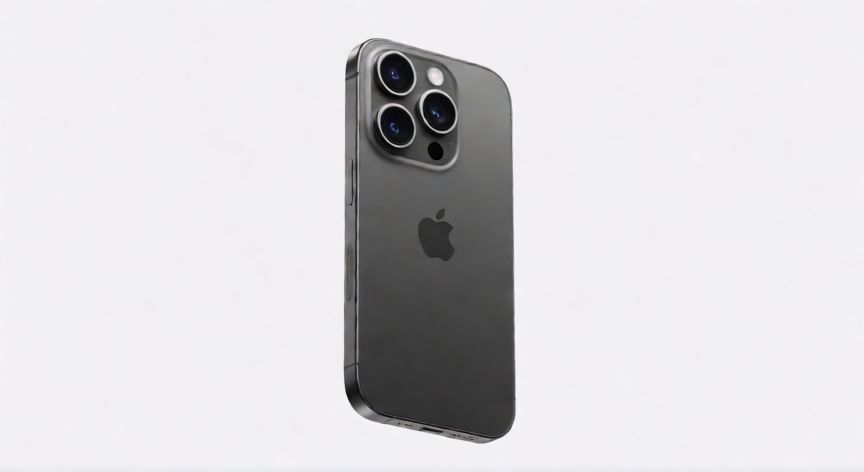 que iphone recomiendan comprar 2026, iPhone de gama alta con sistema de cámaras triple flotando sobre fondo blanco