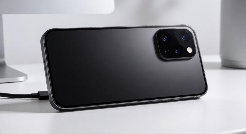 que iphone salio en 2024, iPhone 16 Pro con diseño de cámara horizontal sobre escritorio blanco