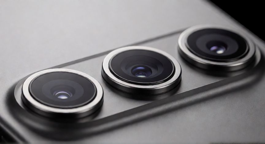que iphone salio en 2024, Detalle del módulo de cámaras del iPhone 16 Pro Max con acabado metálico