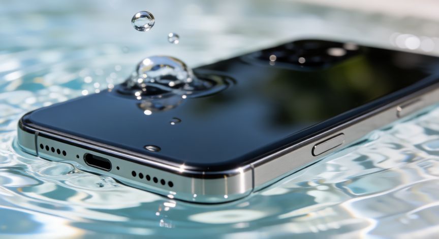 que iphone se puede meter al agua, iPhone sumergido en agua clara mostrando su resistencia