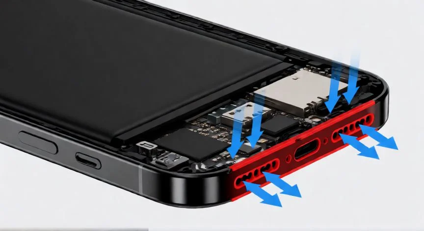 que iphone se puede meter al agua, Diagrama técnico de los sellos de resistencia al agua en un móvil
