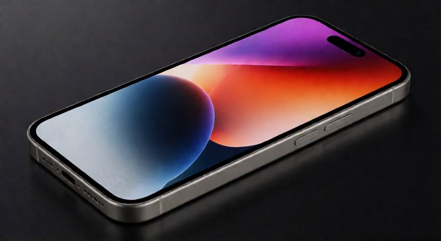 que iphone tiene la pantalla mas grande, Vista superior de un iPhone 15 Pro Max mostrando su gran pantalla