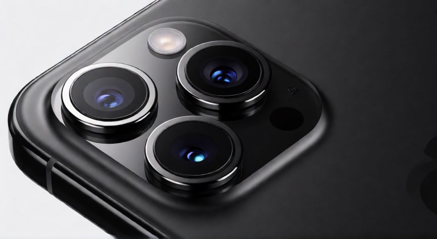 que iphone tiene mejor camara, Detalle de la cámara trasera de un iPhone serie Pro con triple lente