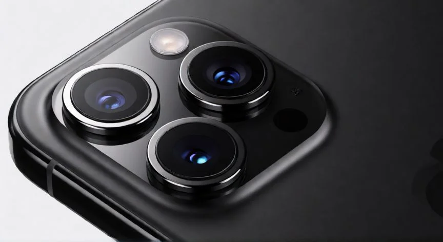 Detalle de la cámara trasera de un iPhone serie Pro con triple lente