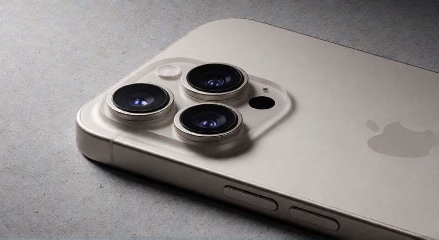 que iphone tiene mejor cámara 16 o 17, Cámara trasera del iPhone 16 Pro con detalles del módulo de lentes