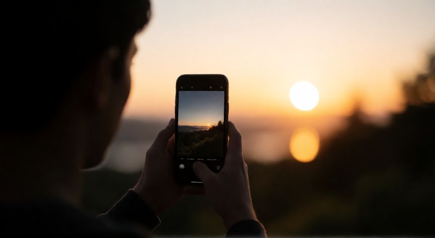 que iphone tiene mejor camara, Persona tomando una foto con un iPhone durante el atardecer