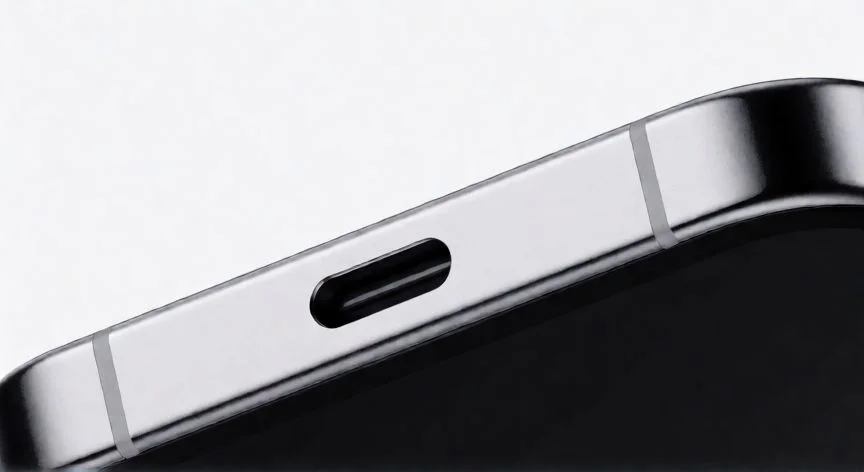 Vista cercana del puerto de carga USB-C en un iPhone moderno