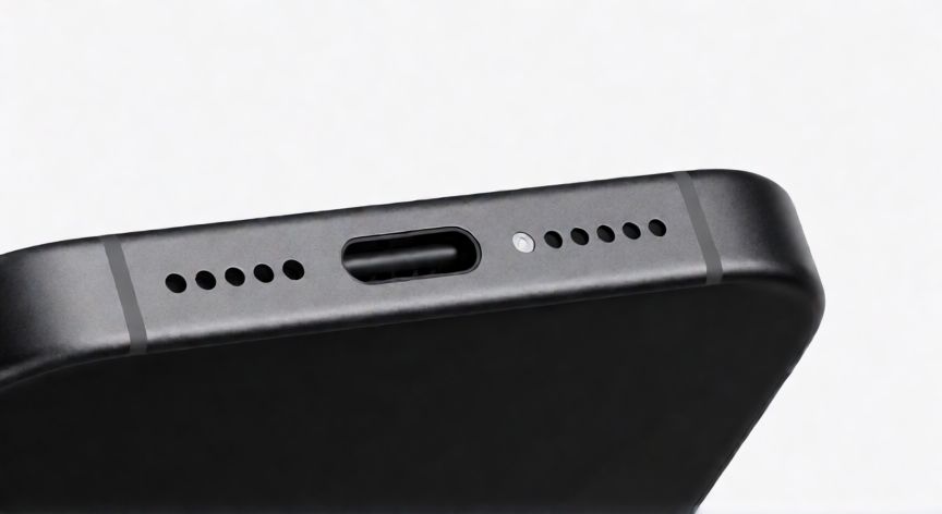 Puerto USB-C del iPhone 15 en primer plano