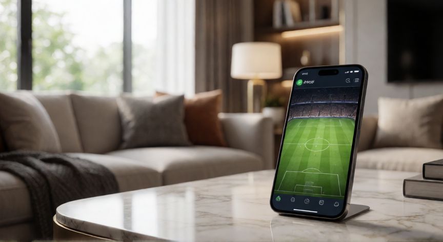 que iphone usa messi, Smartphone sobre una mesa mostrando una aplicación de fútbol