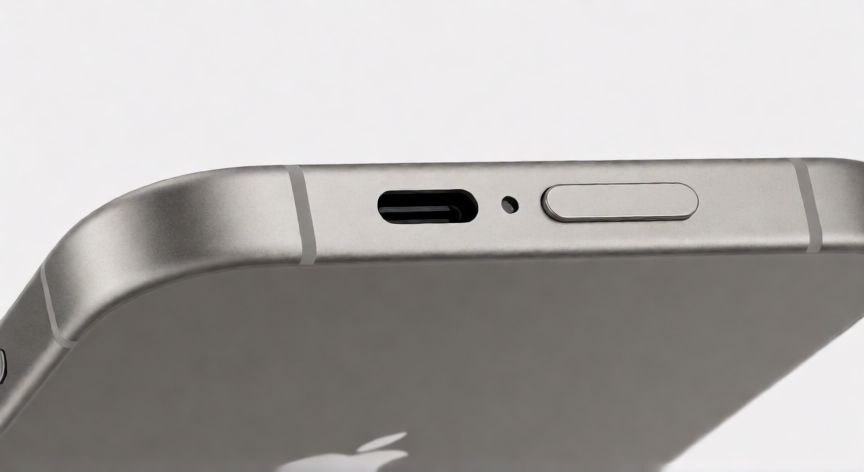 Detalle del puerto USB-C en un iPhone 15 Pro