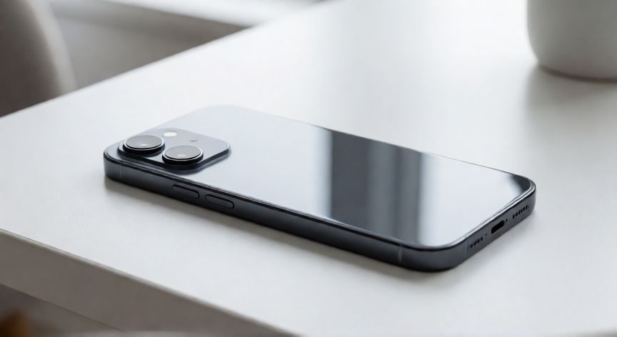 Smartphone moderno sobre escritorio minimalista