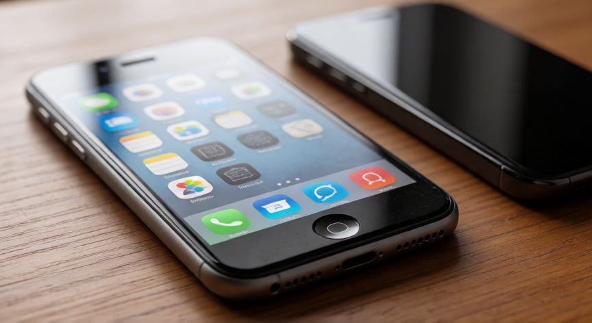 Comparación visual entre un iPhone antiguo y un modelo nuevo sobre una mesa