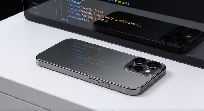 que iphone ya no actualiza, Vista trasera de un smartphone moderno sobre superficie blanca minimalista