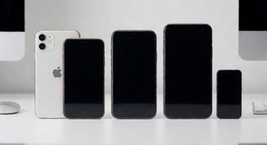 Colección de iPhones antiguos que ya no reciben actualizaciones en 2025 sobre una mesa blanca