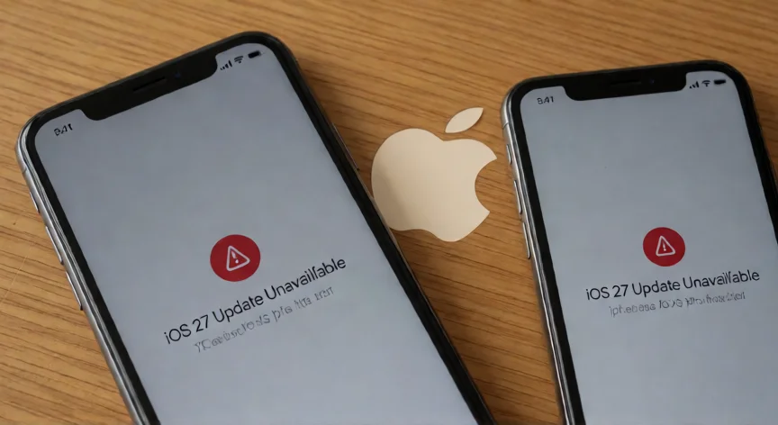que iphone ya no se actualiza 2026, iPhone XR y XS mostrando pantalla de actualización iOS 27 no disponible