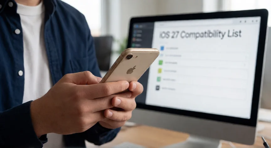 que iphone ya no se actualiza 2026, Persona revisando compatibilidad del iPhone 8 con iOS 27