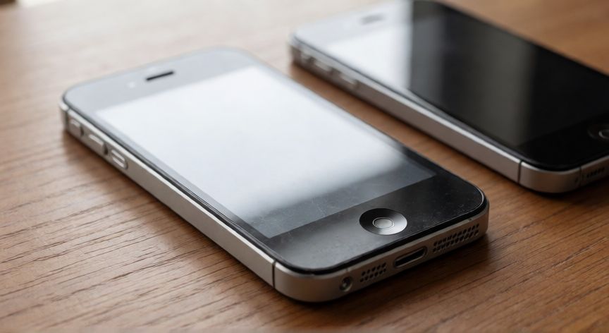 Comparación visual entre un iPhone antiguo y un modelo moderno sobre una mesa