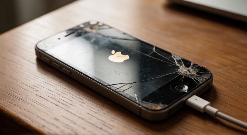 Viejo iPhone 5s sin actualizaciones sobre una mesa de madera