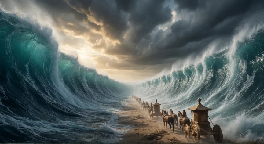 que le hicieron los egipcios a moises biblia, El Mar Rojo abierto durante el éxodo de Israel con los ejércitos egipcios al fondo