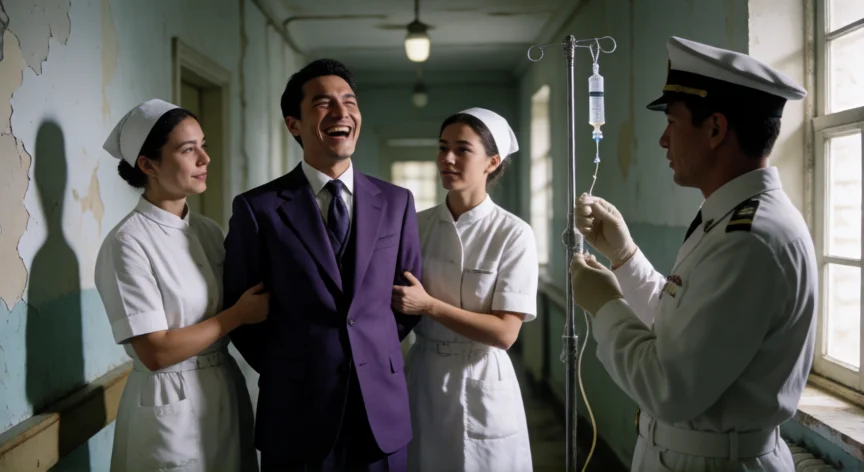 que le hicieron los guardias al joker 2, Guardias administrando sedante a Arthur Fleck en pasillo de hospital psiquiátrico