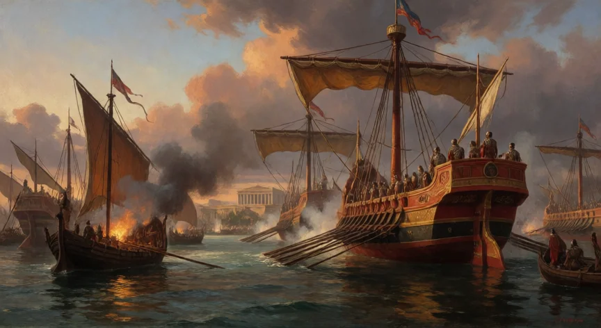 que le hicieron los romanos a cleopatra, Batalla naval de Accio en el 31 a.C. entre la flota romana de Octaviano y la de Antonio y Cleopatra