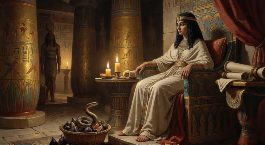 que le hicieron los romanos a cleopatra, Representación artística de la muerte de Cleopatra en su palacio de Alejandría en el 30 a.C.
