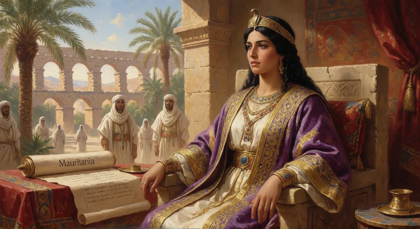 que le hicieron los romanos a la hija de cleopatra, Cleopatra Selene II como reina de Mauritania, en su palacio del norte de África.