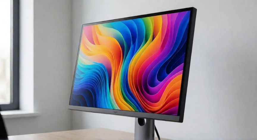 Monitor de ordenador moderno en un escritorio con diseño ergonómico