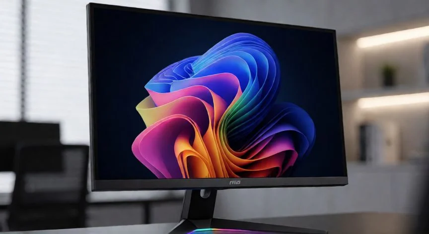 Monitor MSI de gama alta con diseño elegante en un escritorio moderno