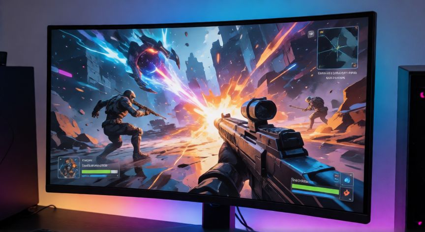 Configuración de juego con monitor curvo para PS5