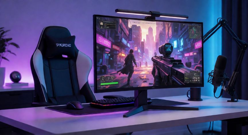 Setup de streaming con monitor curvo usado por Rubius
