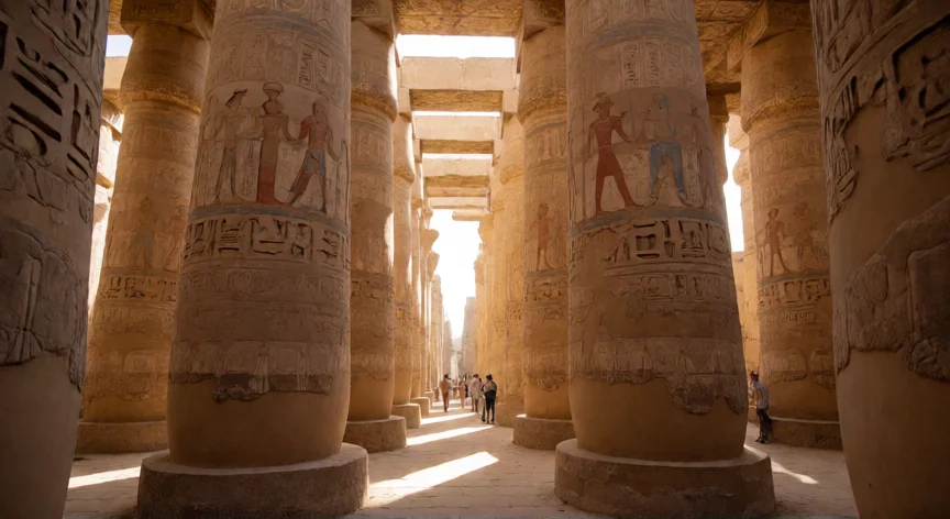 que obras colosales hicieron los egipcios, Gran Salón Hipóstilo del Templo de Karnak con sus colosales columnas talladas