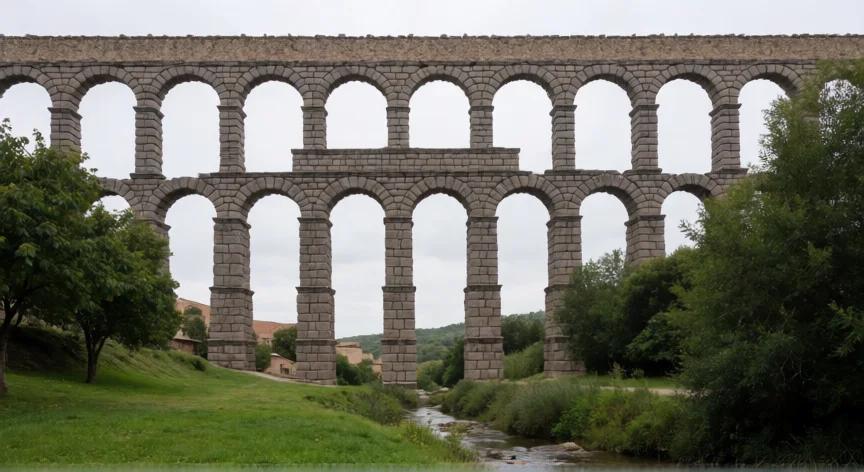 qué obras y edificios hicieron los romanos, Acueducto romano de Segovia con sus dos niveles de arcos de granito