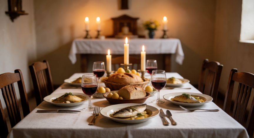 que ocurre en semana santa, Mesa familiar preparada para la comida de Semana Santa