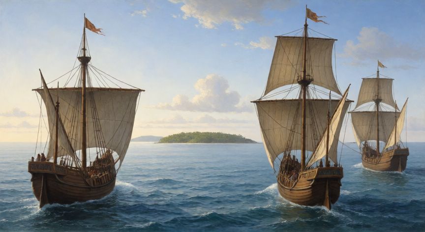 que ocurrió 1492, Barcos de Cristóbal Colón acercándose a la costa americana en 1492