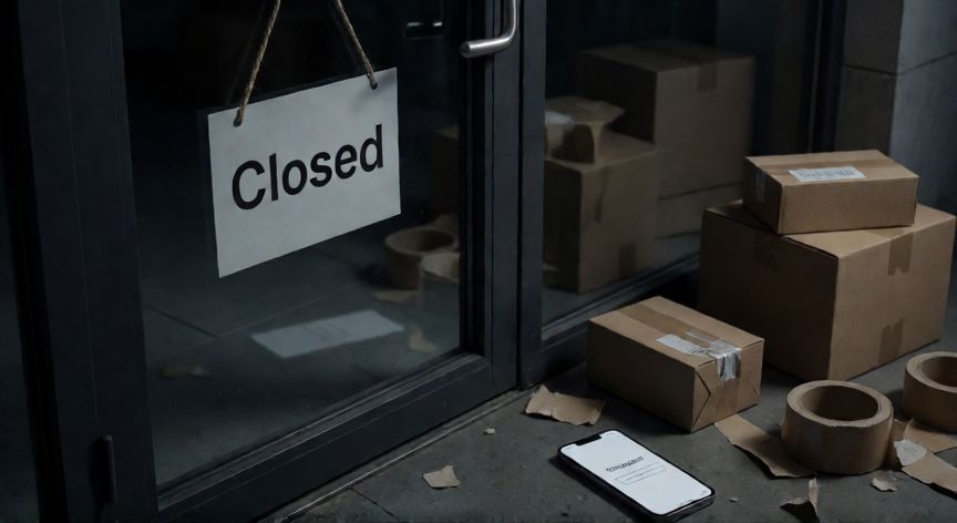 que ocurrio con adorni, Tienda online cerrada con paquetes de envío abandonados en el suelo