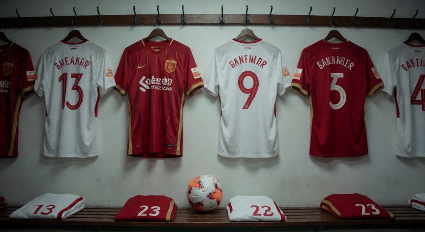 que ocurrio con aitor zabaleta, Vestuario de fútbol con equipaciones rojiblancas colgadas