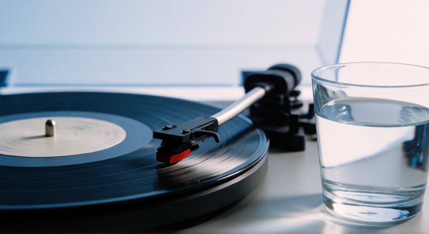 que ocurrio con avicii, Vinilo girando en una mesa de mezclas con iluminación suave