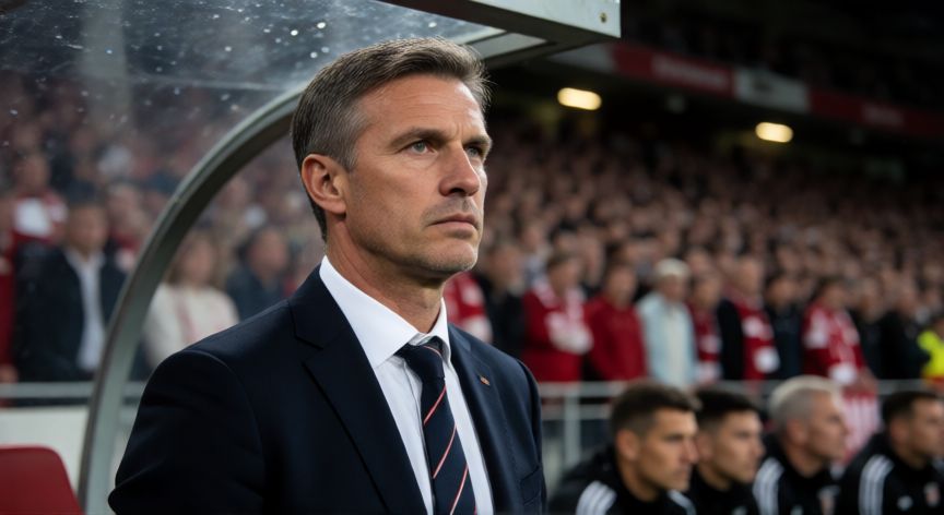 que ocurrio con balogun, Entrenador del Arsenal en la zona técnica analizando el partido