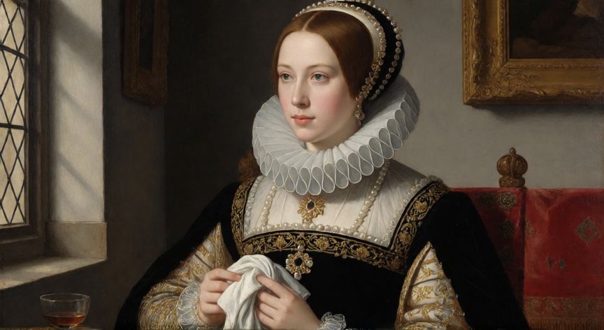qué ocurrió con catalina de aragón, Retrato histórico de Catalina de Aragón vestida con indumentaria de la corte española del siglo XVI.