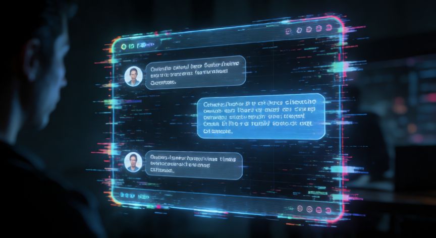 que ocurrio con chatgpt, Interfaz de chat futurista con efectos digitales