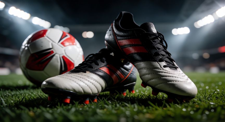 que ocurrio con diogo jota, Detalle de botas de fútbol sobre el césped con luz de estadio al fondo